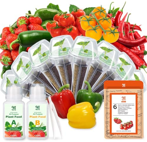 Strawberry Seed Pods for All Hydroponics Growing System, 8 Pods with 600+ Seeds of Cherry Tomato, Jalapeno Pepper, Cayenne Pepper, Strawberry and Bell Pepper