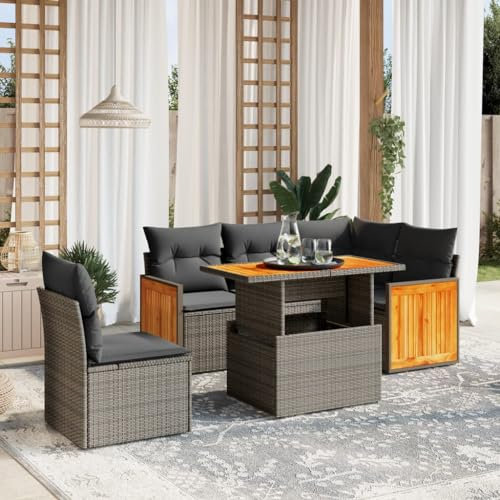 Gecheer 6-TLG.Garten-Sofagarnitur Polyrattan Balkonlounge Set,Gartenmöbel Set Balkonmöbel Sitzgarnitur Sitzgruppe für Garten Terrasse,Modular Sofa Garnitur Loungemöbel,Gartenlounge Loungesofa