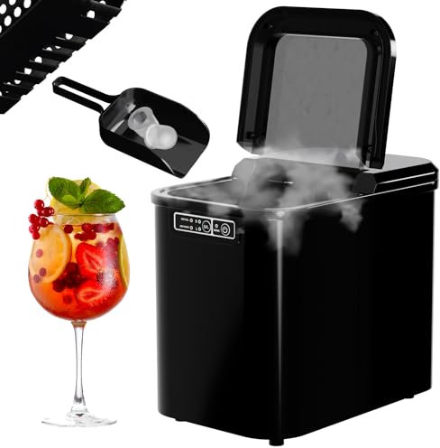 Tronitechnik® Eiswürfelmaschine Eiswürfelbereiter, Ice Maker, 12kg/24h, 2,2 Liter Wassertank, 2 Größen, Selbstreinigung, schwarz, einfache Bedienung