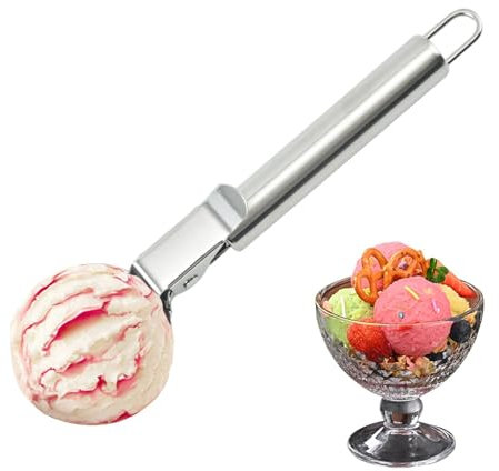 Cucharas de helado, cuchara de postre de acero inoxidable, cuchara de control preciso de porciones, cuchara con mango ergonómico, cuchara de hielo con gatillo, cuchara de