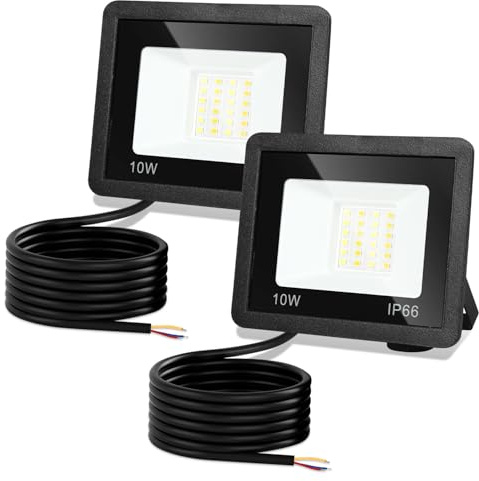 Jiubiaz LED Strahler Außen 10W, 3000K/4000K/6500K LED-Strahler Dimmbar, Superhell Fluter Flutlichtstrahler, IP66 Wasserdicht Scheinwerfer Aussenstrahler für Hof, Garten, Garage(2 Stück)