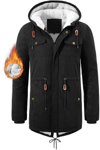 UMIPUBO Giacca Uomo Invernale Giubbotto con Cappuccio Parka Jacket in Pile Caldo Cappotto con Zip Termica Giacche Antivento Giubbino Media Lunga con Tasch (Nero, M)