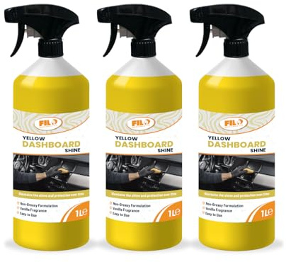 FILO Car Dashboard Cleaner 3x 1L – Yellow Car Interior Cleaner with Vanilla Fragrance | Ultimate Shine for Dashboards, Vinyl & Rubber | Plastic Restorer & Interior Care