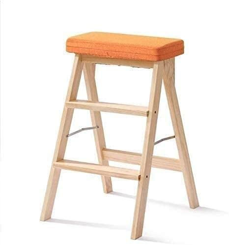 WLCNYL Tritthocker, zusammenklappbare Trittleiter, multifunktional, tragbar, 3 Stufen, beweglicher Küchenstuhl, Bartheke aus Holz, hoher Hocker, Tritthocker (Farbe: Orange)