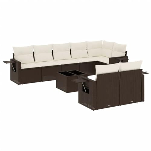 vidaXL Garten Sofagarnitur mit Kissen 9-TLG., Gartenmöbel Gartengarnitur, Sitzgruppe Sitzgarnitur, Lounge Sofa Garnitur Terrasse, Braun Poly Rattan