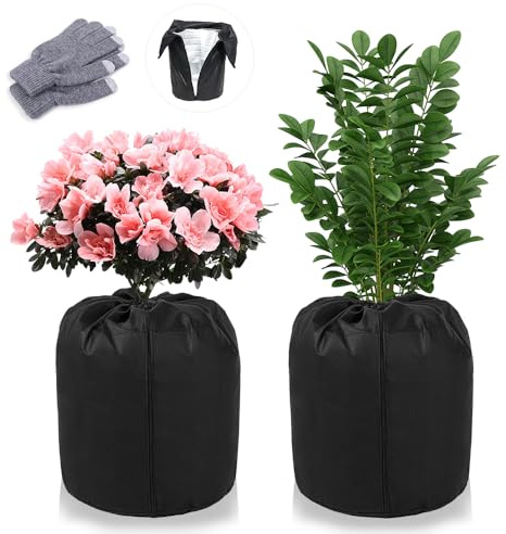 Topfschutz Pflanzen Winter,2 PCS Thermo Topfschutz Pflanzen,Winterschutz für Kübelpflanzen,Überwinterungszelt für Kübelpflanzen,Frostschutz mit Kordelzug und Reißverschluss für Topfpflanzen(50×45cm)