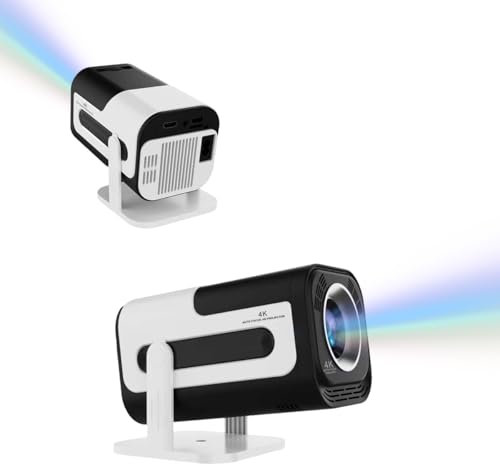 EMEBAY Mini proiettore portatile 4K, videoproiettore di film all'aperto, picco LED Home Cinema, trapezio automatico, rotazione di 180 gradi, WiFi 6, BT 5.0, Android 13.0