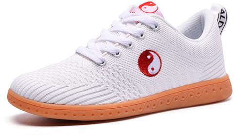 Tai Chi Schuhe für Damen Herren,Masche Chinesische Traditionelle Kampfsport Wu SHU Sportschuhe,Atmungsaktiv Kung Fu Taekwondo Training Turnschuhe Wing Chun für Erwachsene (Size:38EU,Color:weiß)