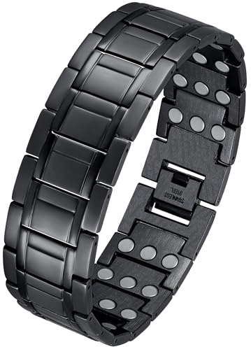 Jeracol Pulsera magnética para hombre – 3 veces más fuerte de acero de titanio con imanes de 3500 Gauss – Longitud ajustable con herramienta de tamaño (negro)