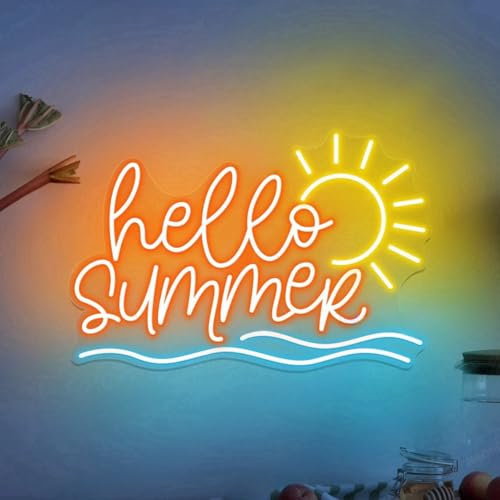 Hello Summer Neon Sign, Summers Palm Tree LED Signs Party Decor
