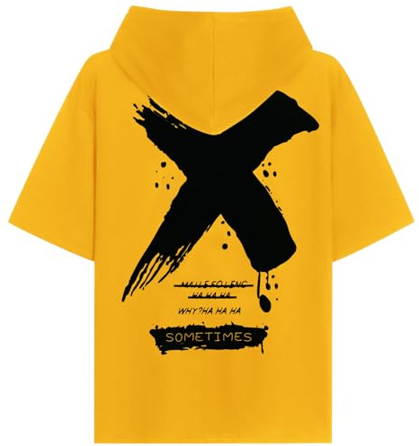 KENAIJING Camisetas Manga Corta Hombre Sudadera con Capucha Casual Gimnasio Estampado Hip Hop Camiseta（Amarillo, XXL）
