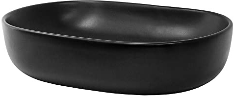 LuxeBath Waschbecken Keramik 600x425x145 mm, oval, Schwarz, Aufsatzwaschbecken für Badezimmer und Gäste-WC, Aufsatzbecken im modernen Design, Waschtisch Waschschale Waschplatz Handwaschbecken Becken