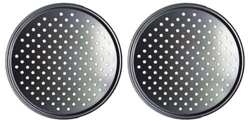 Set di 2 teglie per pizza antiaderenti, rotonde da 32 cm, con fori, per forno da cucina, ristoranti, teglie da forno in acciaio resistente per croste croccanti perfette