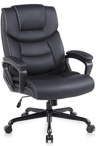 Flysky Ergonomic Office Chair, PU Leather Executive Desk Chair, High Back Comfy Computer Chair, Adjustable Height, Swivel Chair for Home Office, Study, Black