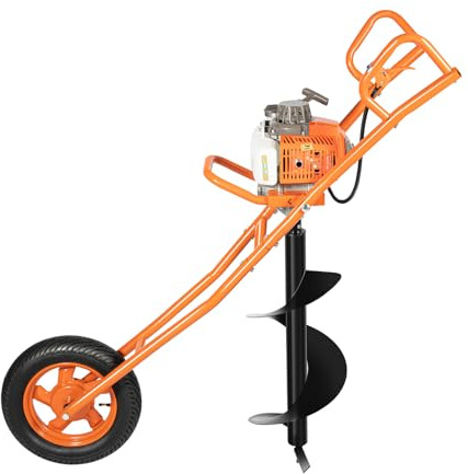 Erdbohrer Benzin, 2-Takt Einzylinder Gasbetriebener Erdlochbohrer, 2,2kW 63CC Schubkarren Grabmaschine Mit Hand-Pull Starter Durchmessern von 60-300mm Gartenbohrer, für Bauindustrie, Bauernhöfen usw