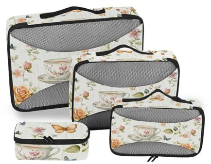 Lot de 4 gobelets vintage d'été en maille avec roses pour voyage, cubes d'emballage légers pour femme