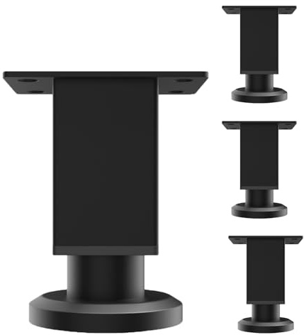 4 Stück Möbelfüße Verstellbar 8-12cm - Tischbeine Höhenverstellbar Metall Schwarz | Stabile Tischfüße & Möbelfüße für Schrank, Bett, Sofa, Nachttisch | Klappbare Höhenanpassung mit Gummischutz