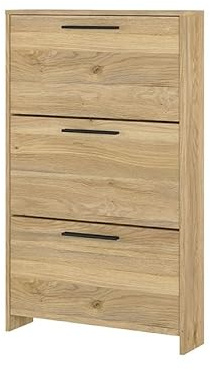 Duérmete Online - Zapatero con 3 Puertas y Patas, Mueble para Zapatos Estrecho, Modelo Alella, Acabado en Color Roble Miel, Medidas: 115,5 cm (Alto) x 68,5 cm (Ancho) x 17 cm (Fondo)