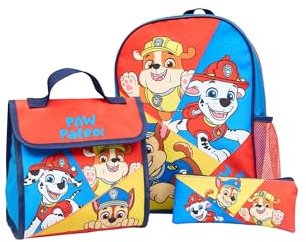 Paw Patrol Kids Backpack Lunch Bags & Pencil Case Set – 3 Piece Back to School Bag Set for Children Featuring Chase Marshall and Rubble