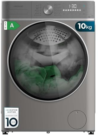 Cecotec Lavatrice Asciugatrice 10-6 kg Carica Frontale Bolero Wash&Dry 10680 Inverter Steel A. 1400 RPM, 16 Programmi, Motore Inverter Plus, SteamMax, OnSmart, SpaCare