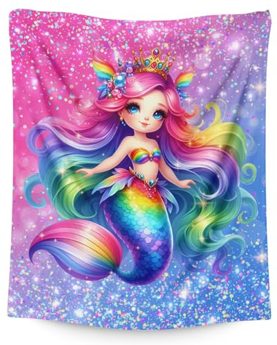 Mermaid Gifts for Kids Girls Blankets Gifts for Mermaid Lovers 6-8, 50x40 Inches Soft Cozy Warm Pink Glitter Animals Stuff Throws for Sofa Chairs Trip