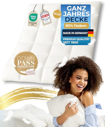 nøvera® Feder- & Daunendecke 155x220 - Made in Germany | Traumhaft flauschig mit 100% Federn & Daunen | Bettdecke 155x220 - Allergiker geeignet | Ganzjahresdecke - Sommerdecke & Winterdecke | Oeko-Tex