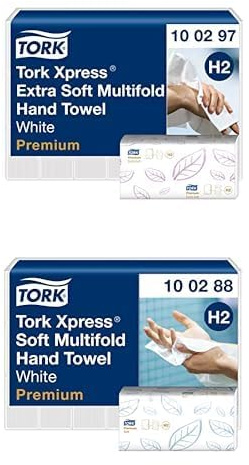 Tork Xpress Premium Papierhandtücher Bundle – H2 Falthandtücher 100297 + 100288 – extra weich, 2-lagig, saugfähig & umweltschonend – hochwertige Papierhandtücher für Handtuchspender