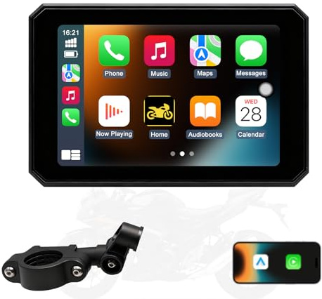 OBEST CarPlay y Android Auto inalámbricos para motocicletas, con una pantalla táctil IPS Impermeable de 5 pulgadas. Compatible con Transmisión de Música por Bluetooth, Navegación GPS, Asistente de voz