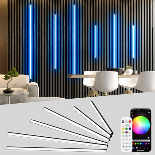 Lichaser RGB LED für Akustikpaneele, WiFi 6 Stück Schwarz LED Streifen Alexa Kompatibel, Musik Sync Selbstklebend Light Strip für Akustikpaneele, Wandpaneele Beleuchtung (40 * 2+60 * 2+90 * 2 cm)