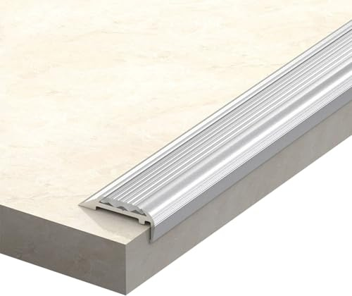Profilo per Bordi Scale In Argento con Striscia in Gomma Antiscivolo, Profilo per Gradini in Alluminio 80/120cm, Profilo Angolare In Metallo a Forma di L 3cm(110x3.2x1.2cm)