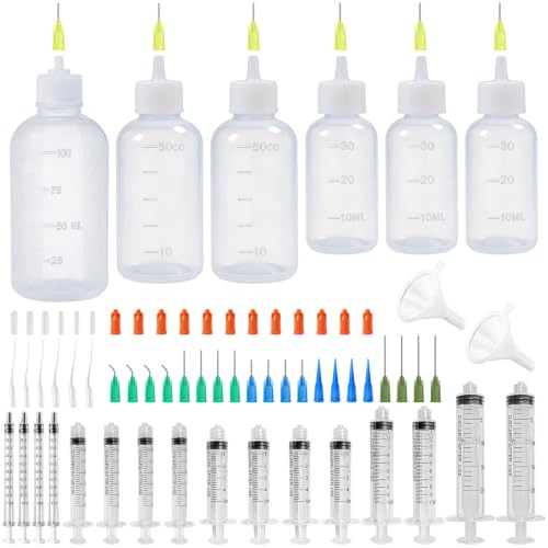 Ysimple 6Pc Nadelflaschen 30/50/100ml, Luer Lock Spritze Set 1/3/5/10/20ml | Präzisionsflasche Nadelflasche Applikator Flasche mit Stumpfer Spitzen,Nadelspitzen Dosierflasche für DIY Handwerk,Farbe,Leim
