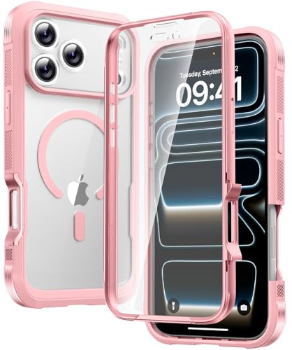 Diaclara Magnetic for iPhone 17 Pro Max Case, Screen Protector,Pink | Fit for MagSafe, Built‑in Anti‑Scratch Touch‑Sensitive Screen Protector, 360° Dual‑Layer Rugged, Mil‑Grade Drop Protection