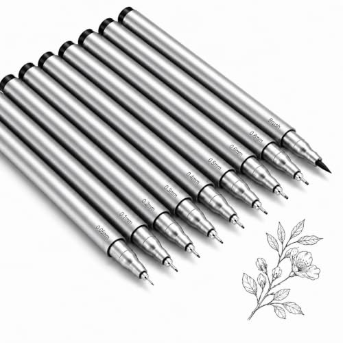 9PCS Fineliner Schwarz Stifte, Acrylstifte Schwarz, Mit Wasserfester Tinte Als Schwarze Fineliner Für Zeichnen Skizzieren Und Handlettering Stifte Mit Unterschiedlichen Linienbreiten Für Alltag