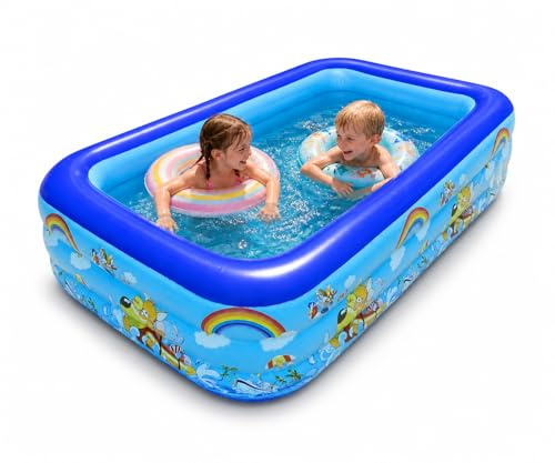 Airoieak Large PVC Paddling Pool for Kids, 3 Layer Inflatable Kids Pool with Quick Drain, Leak-Proof Family Paddling Pool for Indoor & Outdoor Use