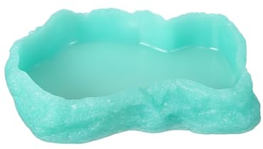 QUARKZMAN Cuenco De Comida para Reptiles 7.3 Pulgadas Azul Lago Brillante | Plato De Alimentación Para Reptiles, Plato De Esquina Con Forma De Roca, Resina, Resistente Al Agua, Para Gusanos