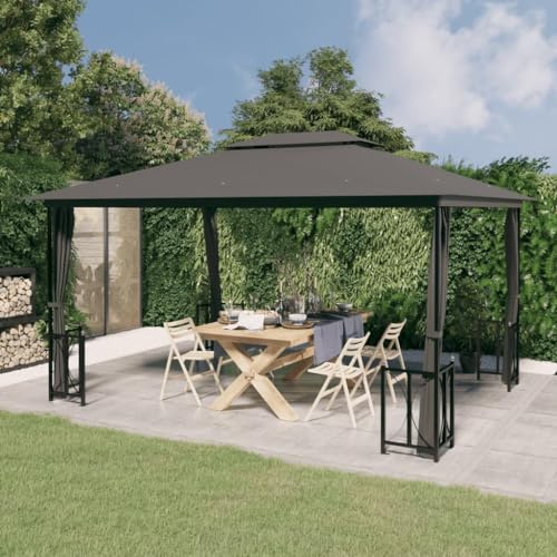 Mokuyary Gazebo gazebo con pareti e tetto doppio 3x4 m Antracite Tenda di Ricevimento, Gazebo Padiglione per Campeggio, Eventi, Terrazze e Festival