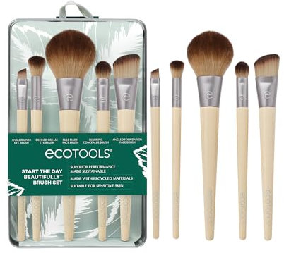 EcoTools 6 Piece Start The Day Beautifully Makeup Brush Set, Makeup Brushes For Eyeshadow, Blush, Concealer, & Foundation Application, Eco-Friendly, Synthetic Hair, Vegan & Cruelty-Free