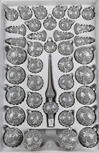 39 TLG. Glas-Weihnachtskugeln Set in Hochglanz Modern Grau Weisse Ornamente - Edle Neuheit - Christbaumkugeln - Weihnachtsschmuck - Christbaumschmuck