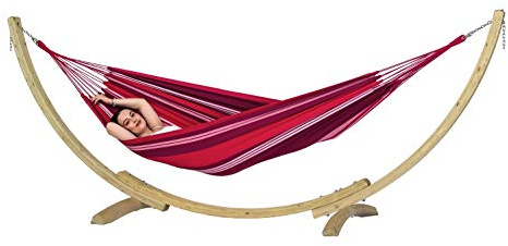 AMAZONAS Hängematten-Set Salsa L-Size mit Apollo Holzgestell | Wetterfestes EllTex-Material, FSC-zertifiziertes Fichtenholz | Perfekt für Entspannung im Garten, Belastbar bis 150 kg | Farbe: Fuego