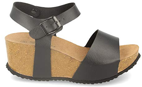 shoes&blues.es 36904-Sandalia Mujer Estilo Sport con Plataforma, Cuna Anatomica Confort y Pulsera con Hebilla Ajustable. Primavera Verano.. Talla 38 Negro