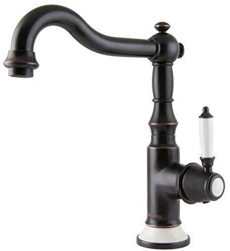 PaulGurkes Nostalgie Waschtischarmatur schwarze Küchenarmatur im Retrodesign Wasserhahn Mischbatterie Einhandmischer Antik Landhausstil Vintage Küchenwasserhahn Keramikeinlage