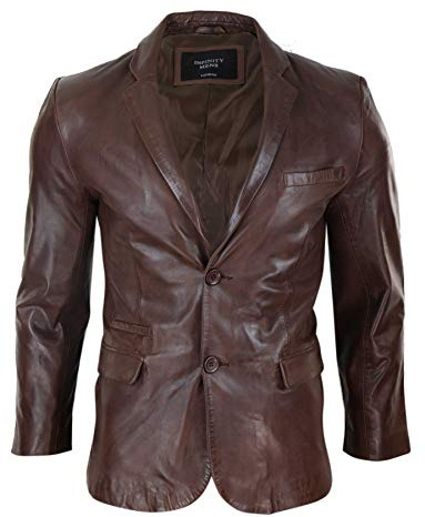 Veste pour Homme Coupe Slim Classique en Cuir véritable 2 Boutons Style Blazer Vintage - Marron XXL