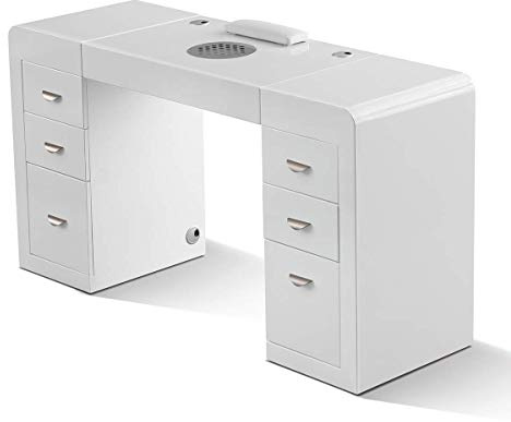 Table professionnelle modulaire de manucure, avec tiroirs, aspirateur à filtre intégré et présentoir à LED pour accessoires et vernis