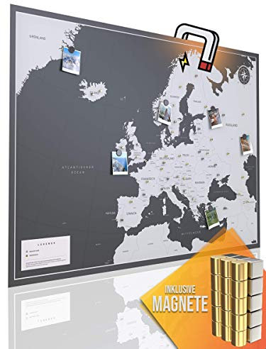 VACENTURES Magnetische Pinnwand Europakarte inkl. 2 x 15 magnetische Pins I Markiere Deine Reiseziele I Sammel Fotos und Magnete I Magnet Poster (XXL (119x84cm))