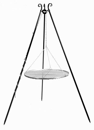 JS Garten Deko Schwenkgrill H 180 cm mit Grillrost Ø 50 cm aus Edelstahl Dreibein Grill Tripod Grillständer CookKing