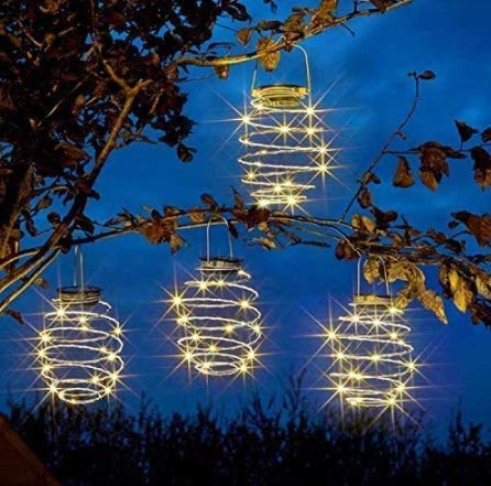 Confezione da 4 luci solari a spirale, lanterne creative in ferro, lampada decorativa a LED da appendere per esterni, giardino, patio, portico, sentiero, cortile, decorazione di luci a stringa