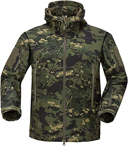 VADOOLL Herren Taktische Jacke Softshell Fleece Kapuzen Outdoor Mantel Warme Winterjacke Militär Softshell Taktische Jacke (CP GREEN,XXL)