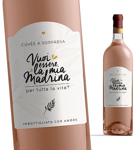 Manahia - Etichetta Bottiglia Vino - Vuoi essere la mia Madrina? - Idea Originale per Chiedere alla Madrina - Adesivo Annuncio Battesimo - Carta Strutturata
