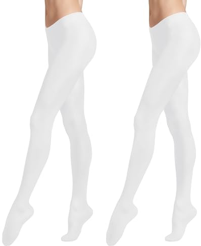 Carnavalife 2 Paar blickdichte Damen-Strumpfhosen in einfarbig, Leggings aus Mikrofaser, Stützstrumpfhose für Herbst und Winter, weiß, One size