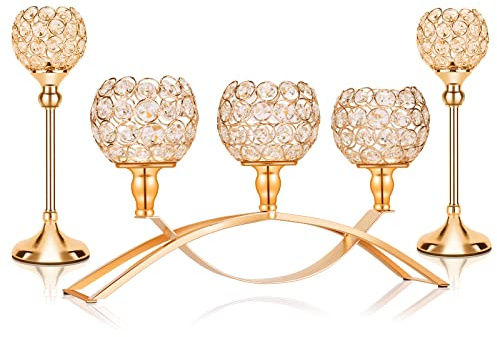 Candelabros Decorativos de Cristal Dorado, 3 Brazos, candelabros, Centro de Mesa, Piezas centrales, decoración para Mesa de Comedor, decoración del hogar, Boda, Fiesta, Aniversario